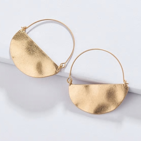 Jewelry - Earring Hammered  Hoop Semi Circle  Drop Dangle